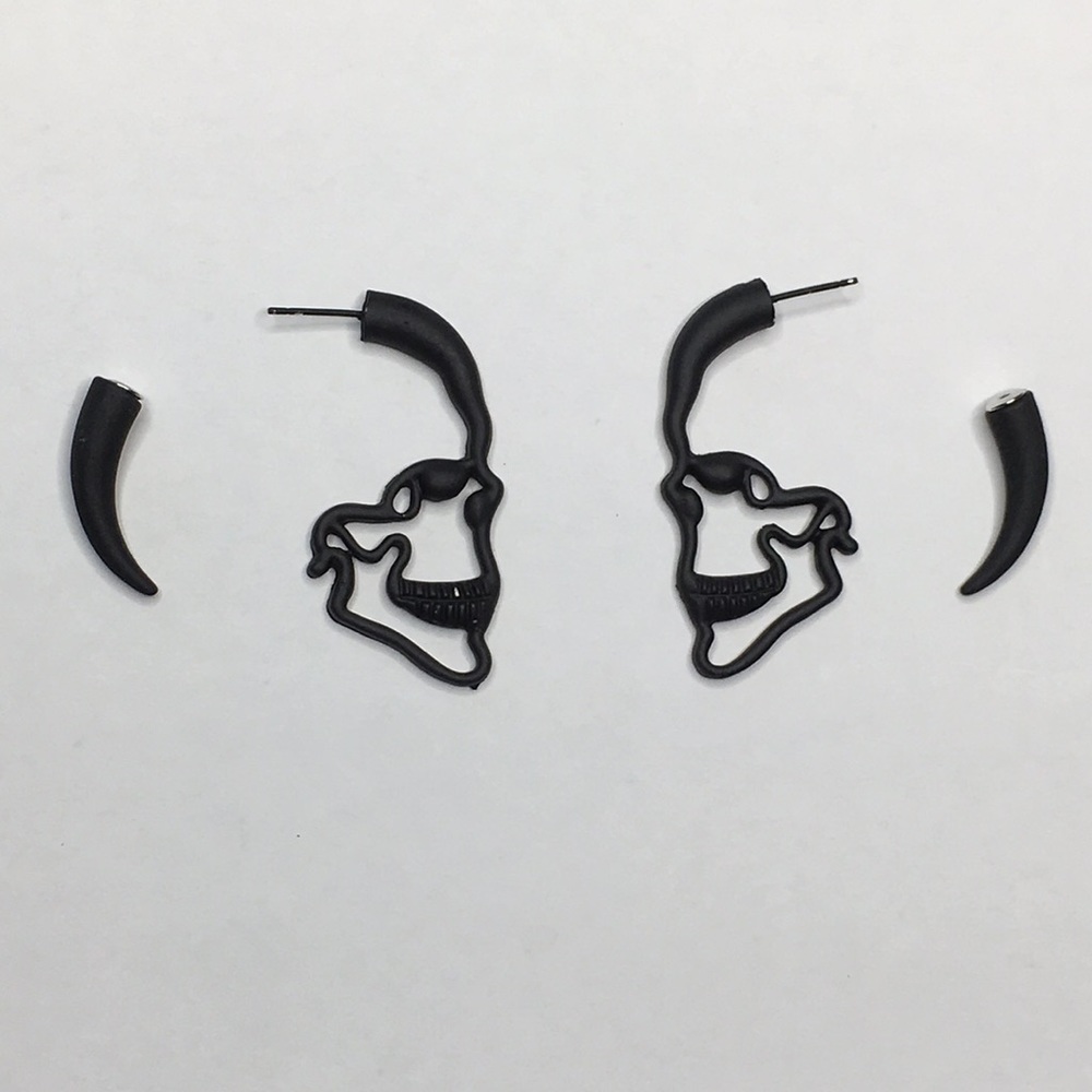 Black Silhouette Skull Earrings - Picture 7 of 8